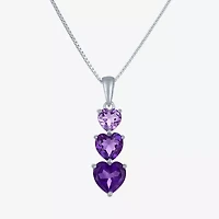 Womens Lab Created Purple Amethyst Sterling Silver Heart 18 Inch Pendant Necklace