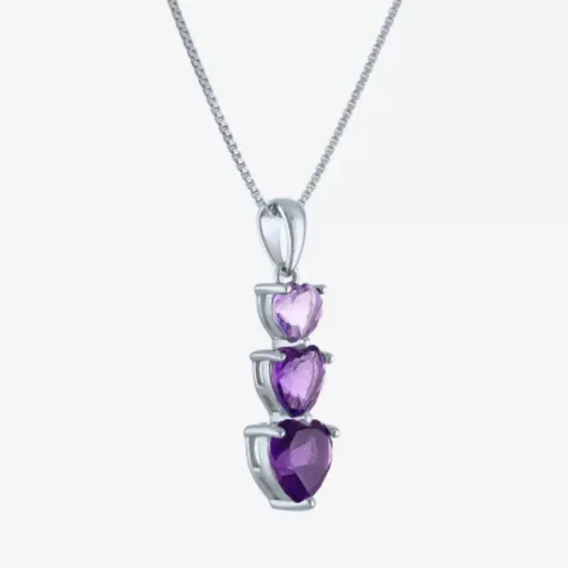 Womens Lab Created Purple Amethyst Sterling Silver Heart 18 Inch Pendant Necklace