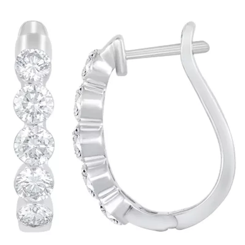 Floating Diamonds (F / Vs2) Womens 2 CT. T.W. Lab Grown White Diamond 14K White Gold 19.8mm Hoop Earrings