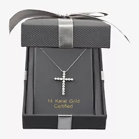 Floating Diamonds (F / Vs2) Womens 1 CT. T.W. Lab Grown White Diamond 14K White Gold Cross 18 Inch Pendant Necklace