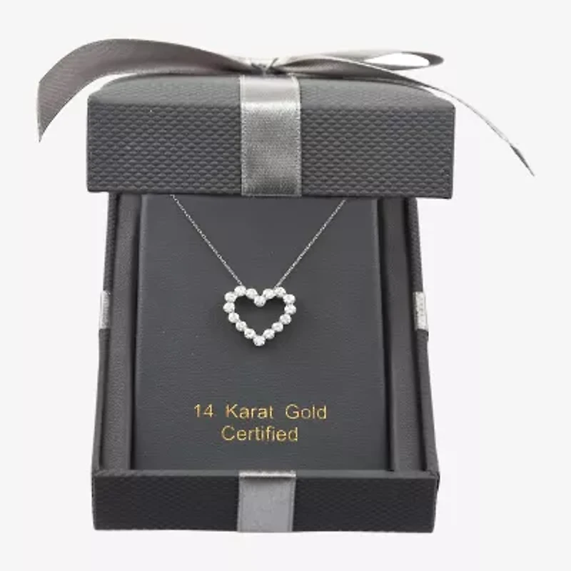 Floating Diamonds (F / Vs2) Womens 1 CT. T.W. Lab Grown White Diamond 14K White Gold Heart 18 Inch Pendant Necklace