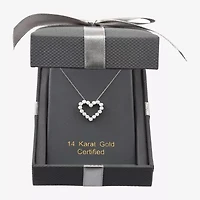 Floating Diamonds (F / Vs2) Womens 1 CT. T.W. Lab Grown White Diamond 14K White Gold Heart 18 Inch Pendant Necklace