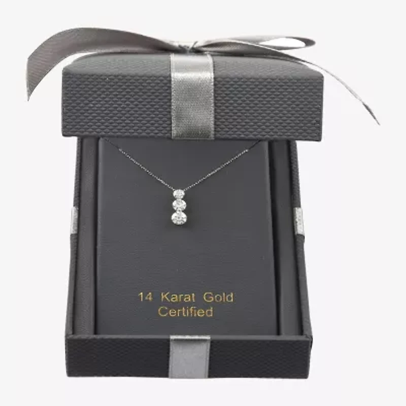 Floating Diamonds (F / Vs2) Womens 1 CT. T.W. Lab Grown White Diamond 14K White Gold Round 18 Inch Pendant Necklace