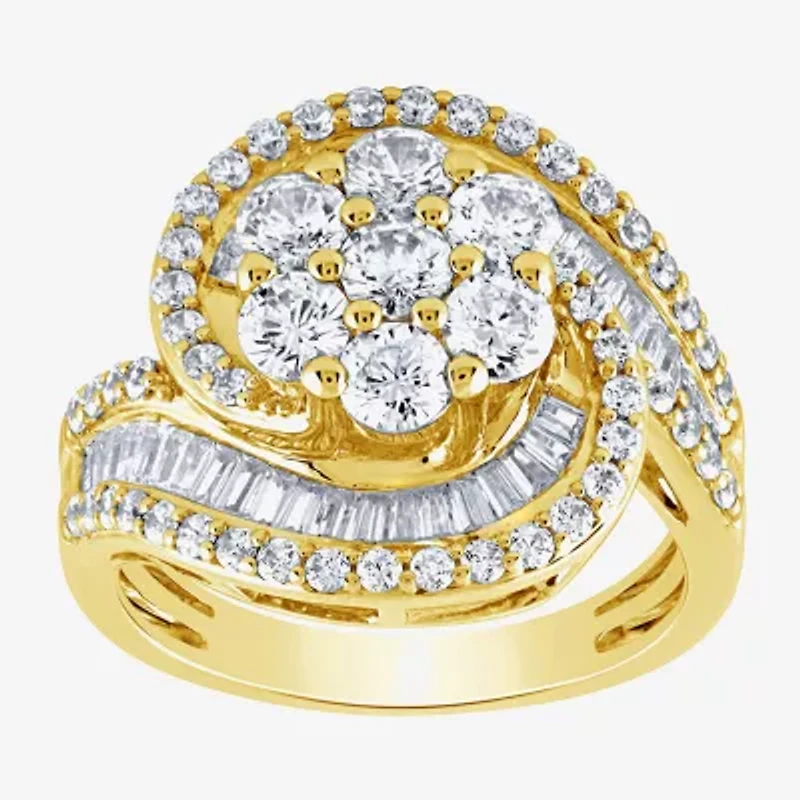 Diamond Blossom (G / Si2) Womens 2 CT. T.W. Lab Grown White 10K Gold Cluster Side Stone Cocktail Ring