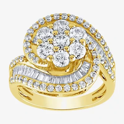 Diamond Blossom (G / Si2) Womens 2 CT. T.W. Lab Grown White 10K Gold Cluster Side Stone Cocktail Ring