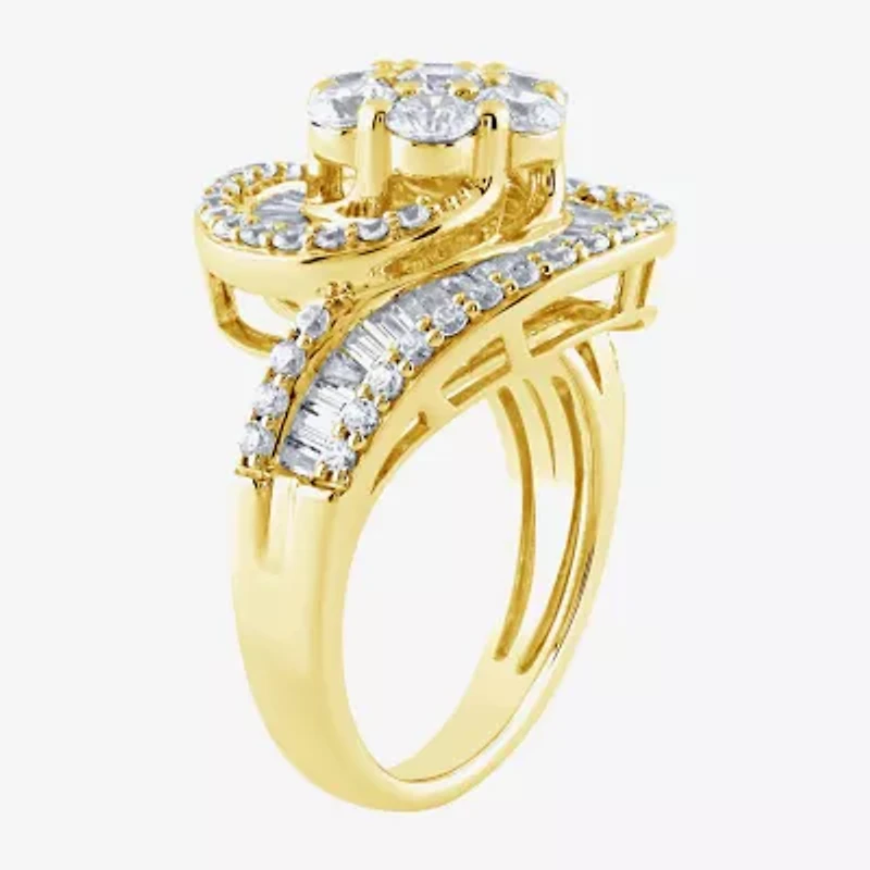 Diamond Blossom (G / Si2) Womens 2 CT. T.W. Lab Grown White 10K Gold Cluster Side Stone Cocktail Ring
