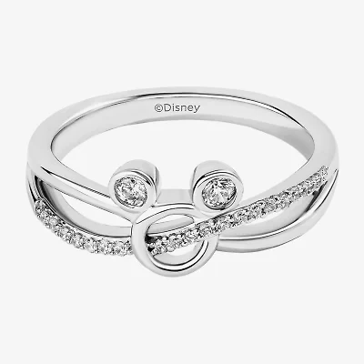 Disney Jewels Collection Womens 1/6 CT. T.W. Natural White Diamond Sterling Silver Mickey and Friends Mouse Clubhouse Crossover Band