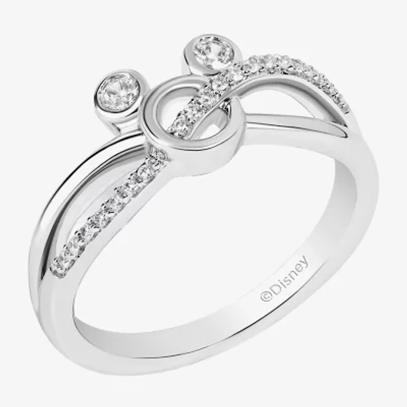 Disney Jewels Collection Womens 1/6 CT. T.W. Natural White Diamond Sterling Silver Mickey and Friends Mouse Clubhouse Crossover Band