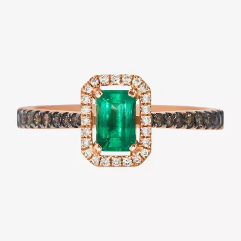 Le Vian® Grand Sample Sale™ Ring featuring 3/8 cts. Costa Smeralda Emeralds™, 1/8 cts. Chocolate Diamonds®, 1/20 cts. Nude Diamonds™ set in 14K Strawberry Gold®
