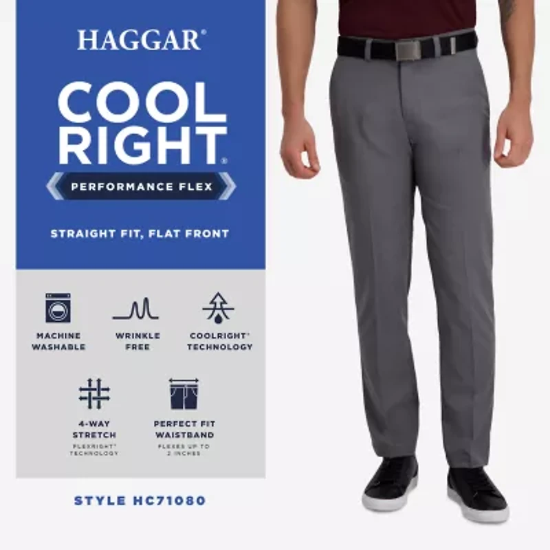 Haggar Cool Right Performance Flex Mens Comfort Waistband Straight Fit Flat Front Pant