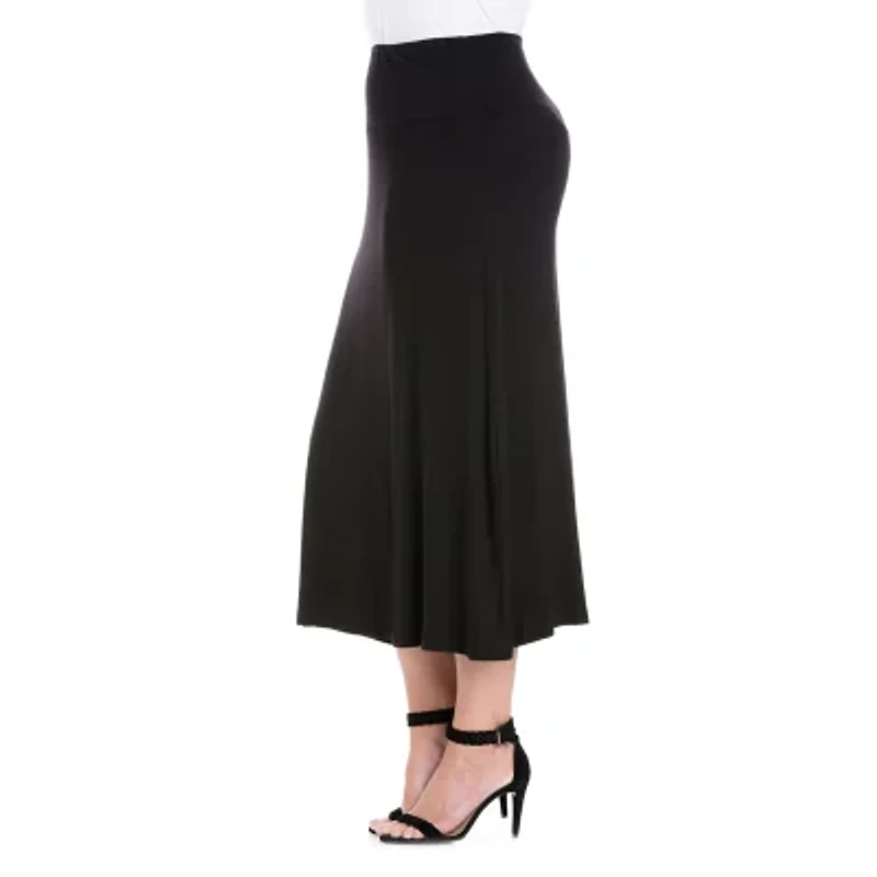 24seven Comfort Apparel Womens Plus Mid Rise Stretch Fabric Maxi Skirt