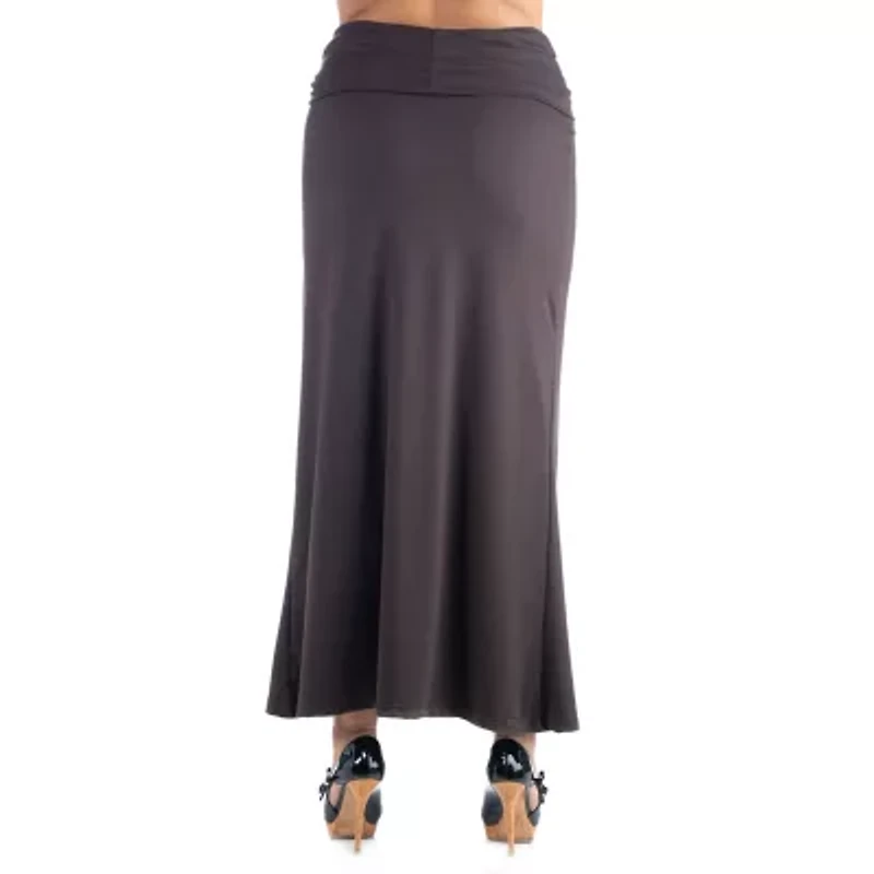24seven Comfort Apparel Womens Mid Rise Stretch Fabric Maxi Skirt Plus