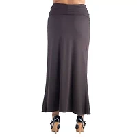 24seven Comfort Apparel Womens Mid Rise Stretch Fabric Maxi Skirt Plus