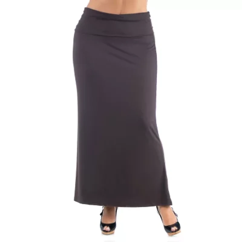 24seven Comfort Apparel Womens Mid Rise Stretch Fabric Maxi Skirt Plus