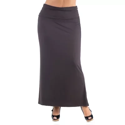 24seven Comfort Apparel Womens Mid Rise Stretch Fabric Maxi Skirt Plus