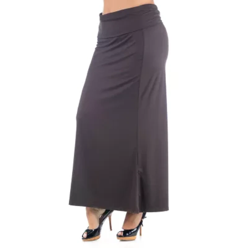 24seven Comfort Apparel Womens Mid Rise Stretch Fabric Maxi Skirt Plus