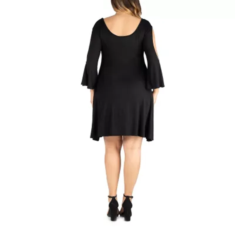 24seven Comfort Apparel Womens 3/4 Sleeve Plus A-Line Dress