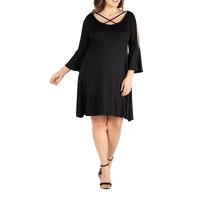 24seven Comfort Apparel Womens 3/4 Sleeve Plus A-Line Dress