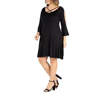 24seven Comfort Apparel Womens 3/4 Sleeve Plus A-Line Dress