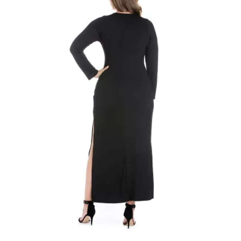 24seven Comfort Apparel Womens Plus Long Sleeve Maxi Dress