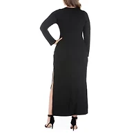 24seven Comfort Apparel Womens Plus Long Sleeve Maxi Dress
