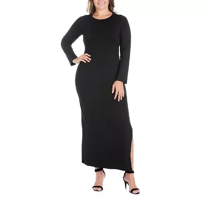 24seven Comfort Apparel Womens Long Sleeve Plus Maxi Dress