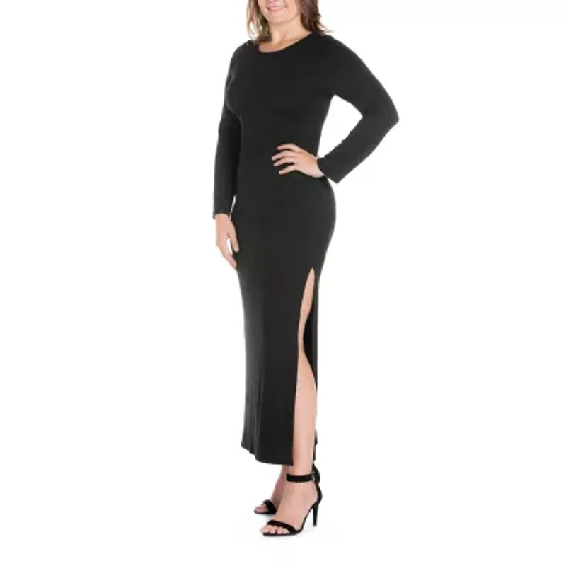 24seven Comfort Apparel Womens Plus Long Sleeve Maxi Dress