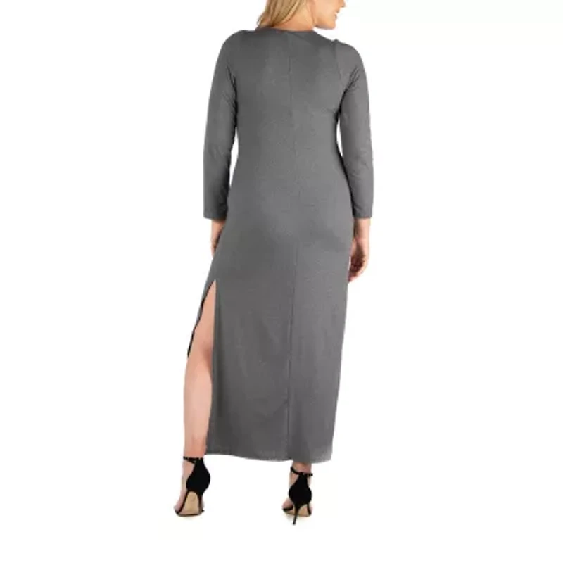 24seven Comfort Apparel Womens Plus Long Sleeve Maxi Dress