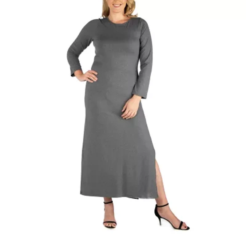 24seven Comfort Apparel Womens Plus Long Sleeve Maxi Dress
