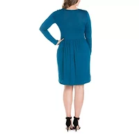24seven Comfort Apparel Womens Long Sleeve Plus Fit + Flare Dress