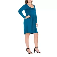 24seven Comfort Apparel Womens Long Sleeve Plus Fit + Flare Dress
