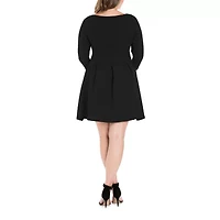 24seven Comfort Apparel Womens 3/4 Sleeve Plus Fit + Flare Dress
