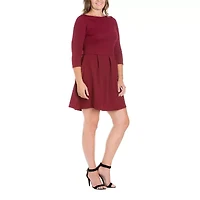 24seven Comfort Apparel Womens Plus Round Neck 3/4 Sleeve Fit + Flare Dress