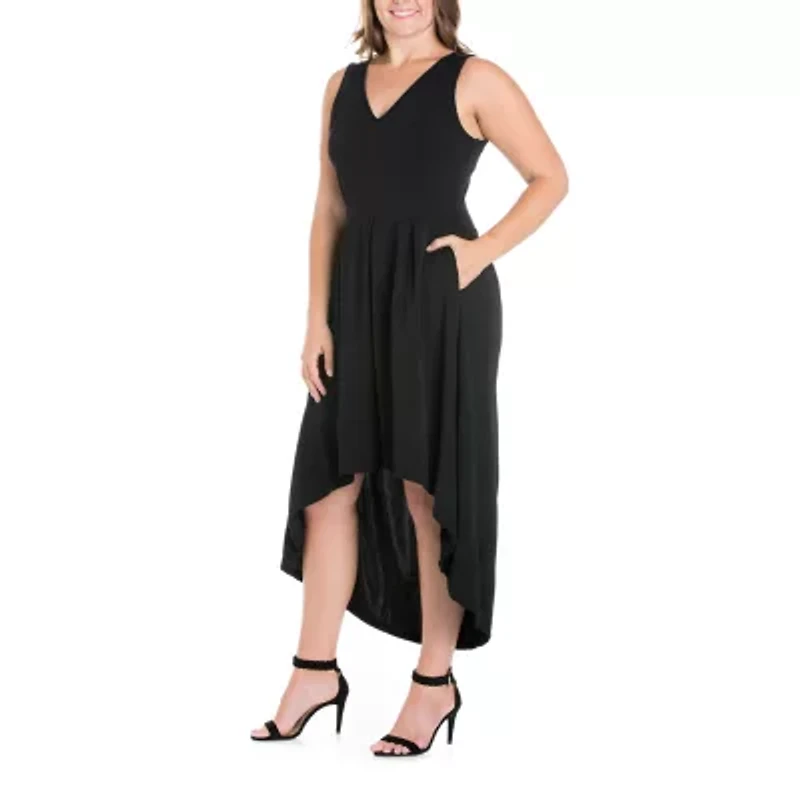 24seven Comfort Apparel Womens Sleeveless Midi Plus A-Line Dress