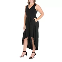 24seven Comfort Apparel Womens Sleeveless Midi Plus A-Line Dress