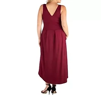 24seven Comfort Apparel Womens Plus Midi V Neck Sleeveless A-Line Dress