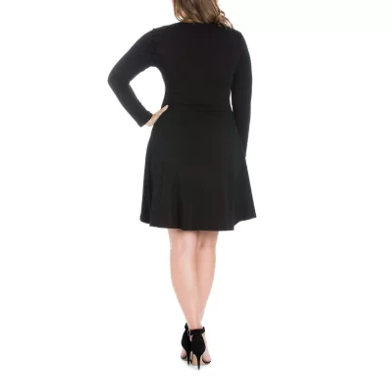 24seven Comfort Apparel Womens Long Sleeve Plus A-Line Dress