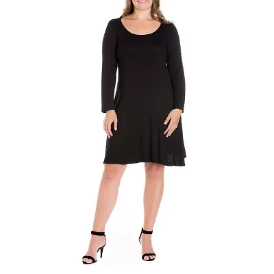 24seven Comfort Apparel Womens Long Sleeve Plus A-Line Dress