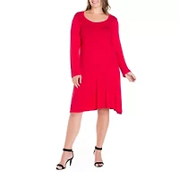 24seven Comfort Apparel Womens Plus Scoop Neck Long Sleeve A-Line Dress