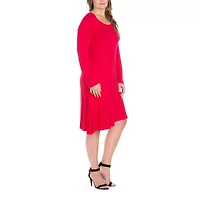 24seven Comfort Apparel Womens Plus Scoop Neck Long Sleeve A-Line Dress