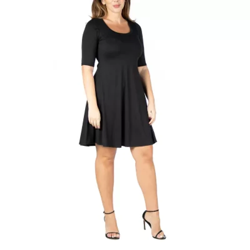 24seven Comfort Apparel Womens Short Sleeve Plus A-Line Dress