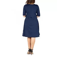 24seven Comfort Apparel Womens Plus Scoop Neck Short Sleeve A-Line Dress