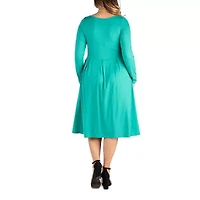 24seven Comfort Apparel Womens Plus Long Sleeve Midi Fit + Flare Dress