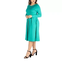 24seven Comfort Apparel Womens Plus Long Sleeve Midi Fit + Flare Dress