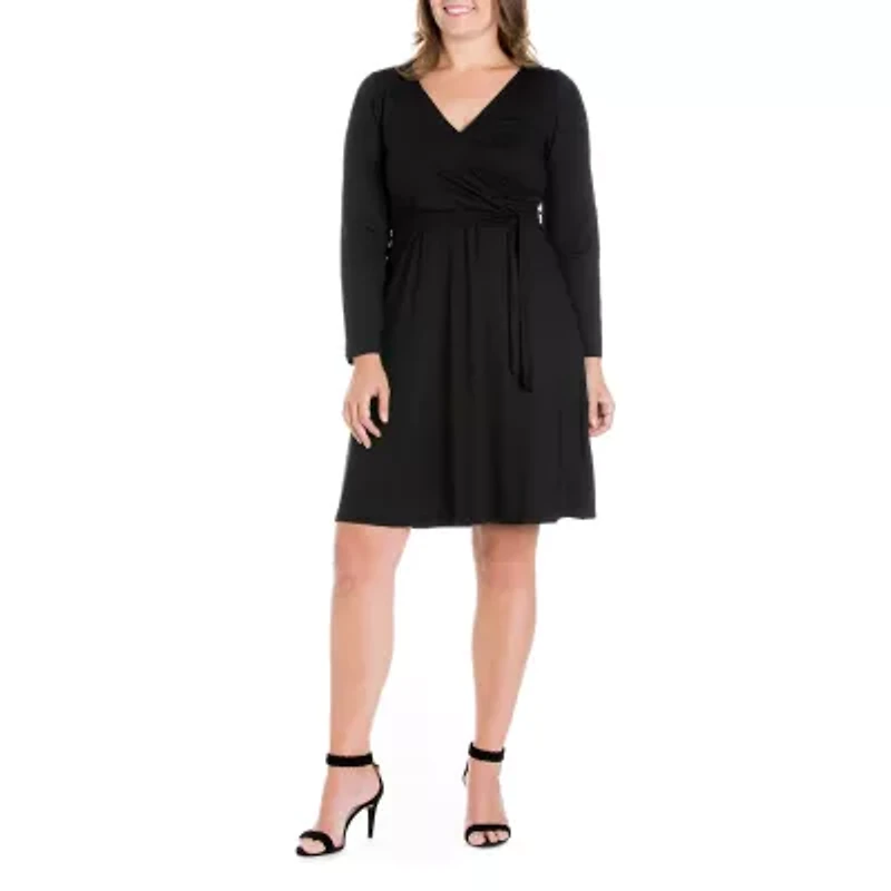 24seven Comfort Apparel Womens Plus Long Sleeve A-Line Dress