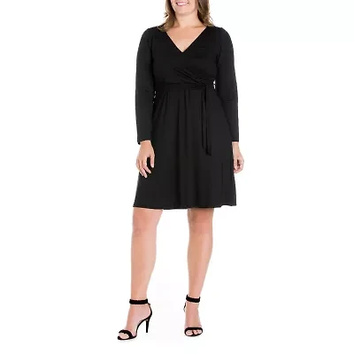 24seven Comfort Apparel Womens Long Sleeve Plus A-Line Dress