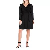 24seven Comfort Apparel Womens Plus Long Sleeve A-Line Dress