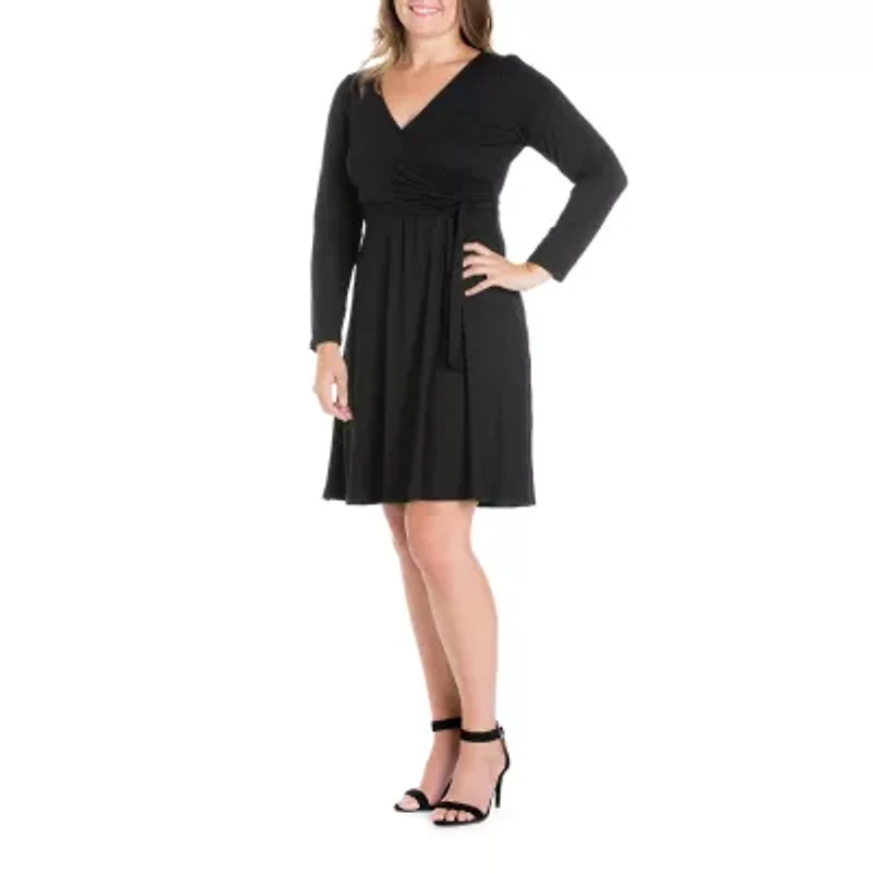 24seven Comfort Apparel Womens Plus Long Sleeve A-Line Dress