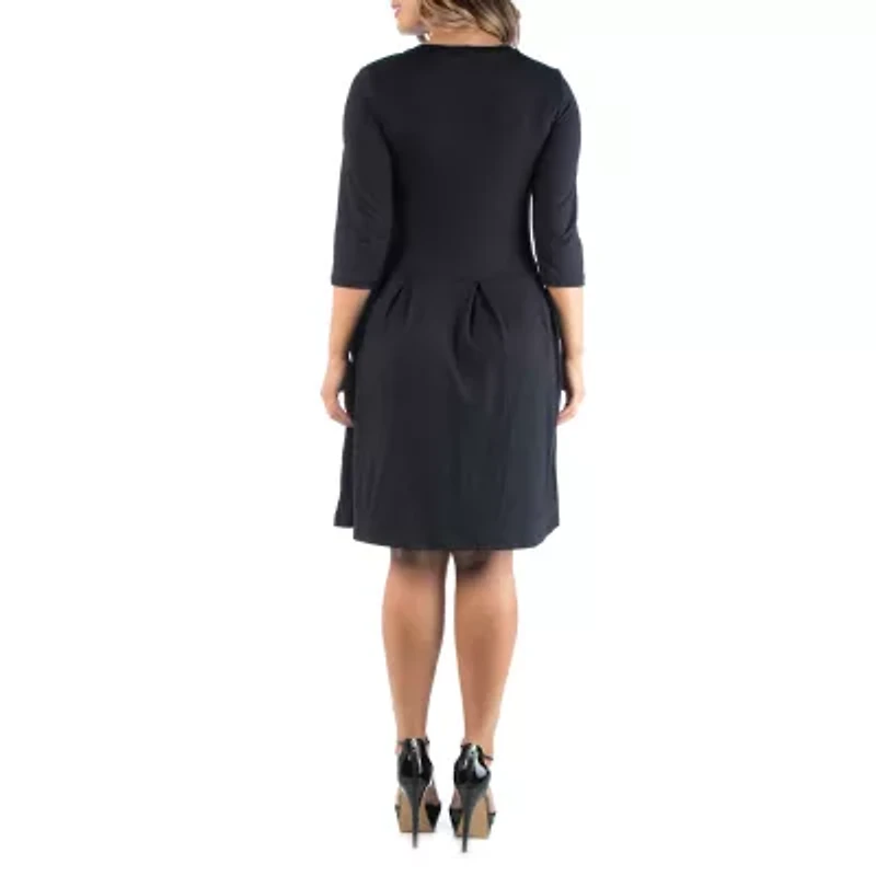 24seven Comfort Apparel Womens 3/4 Sleeve Plus A-Line Dress