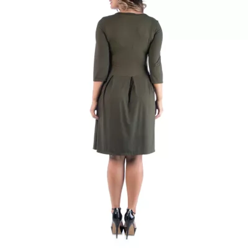 24seven Comfort Apparel Womens Plus 3/4 Sleeve A-Line Dress